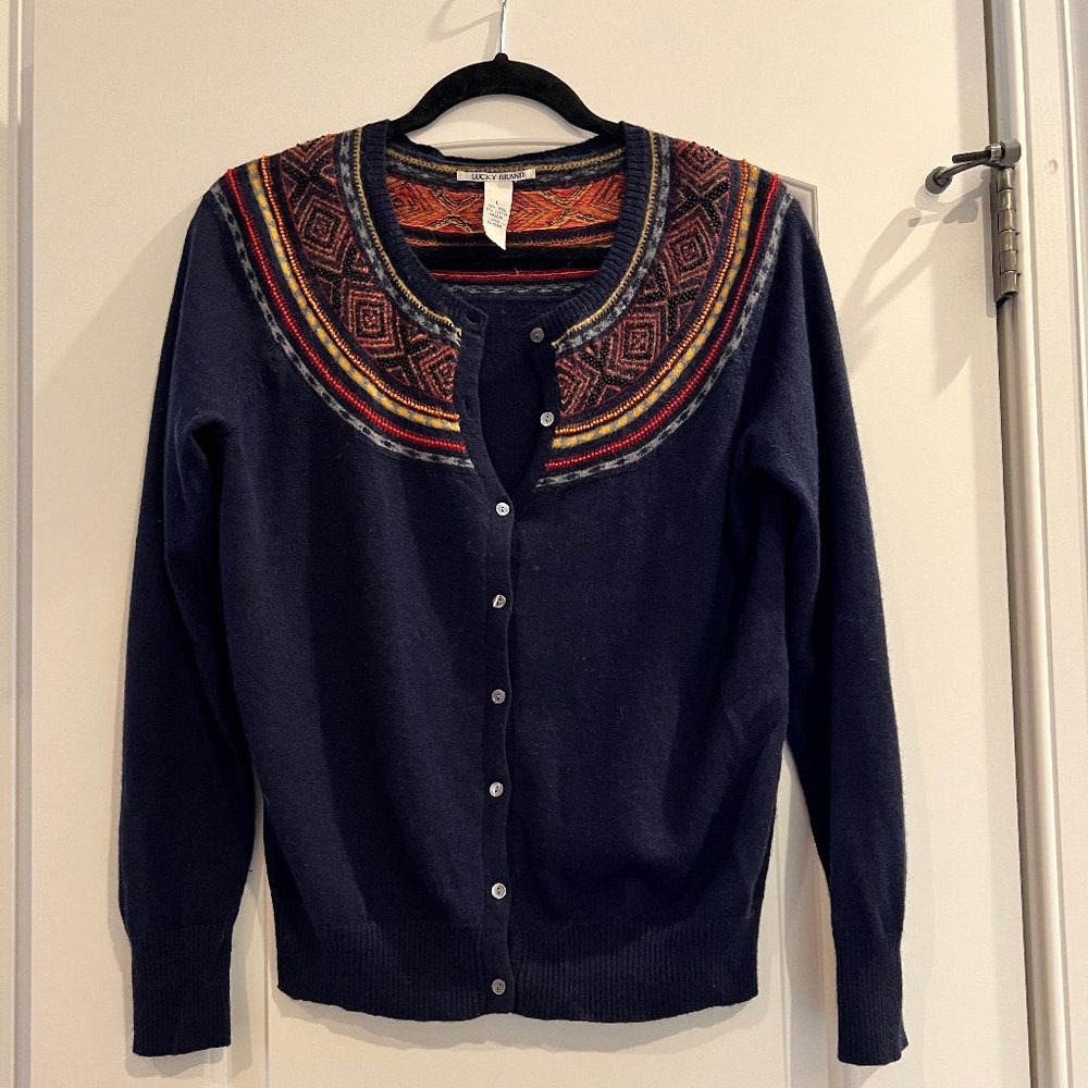Women's Lucky Brand fair isle yolk cardigan size L